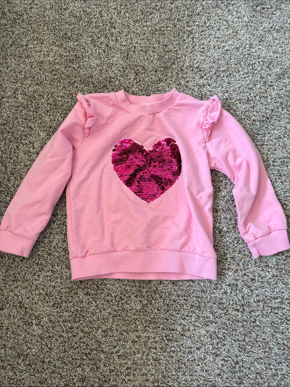 Pink Sequin Heart Ruffle Sweatshirt for Kids